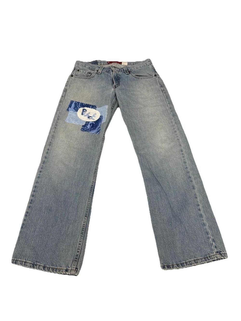Juniors Levi 522 Super low Stovepipe Custom Patchwork Light Wash Jeans Size 5S